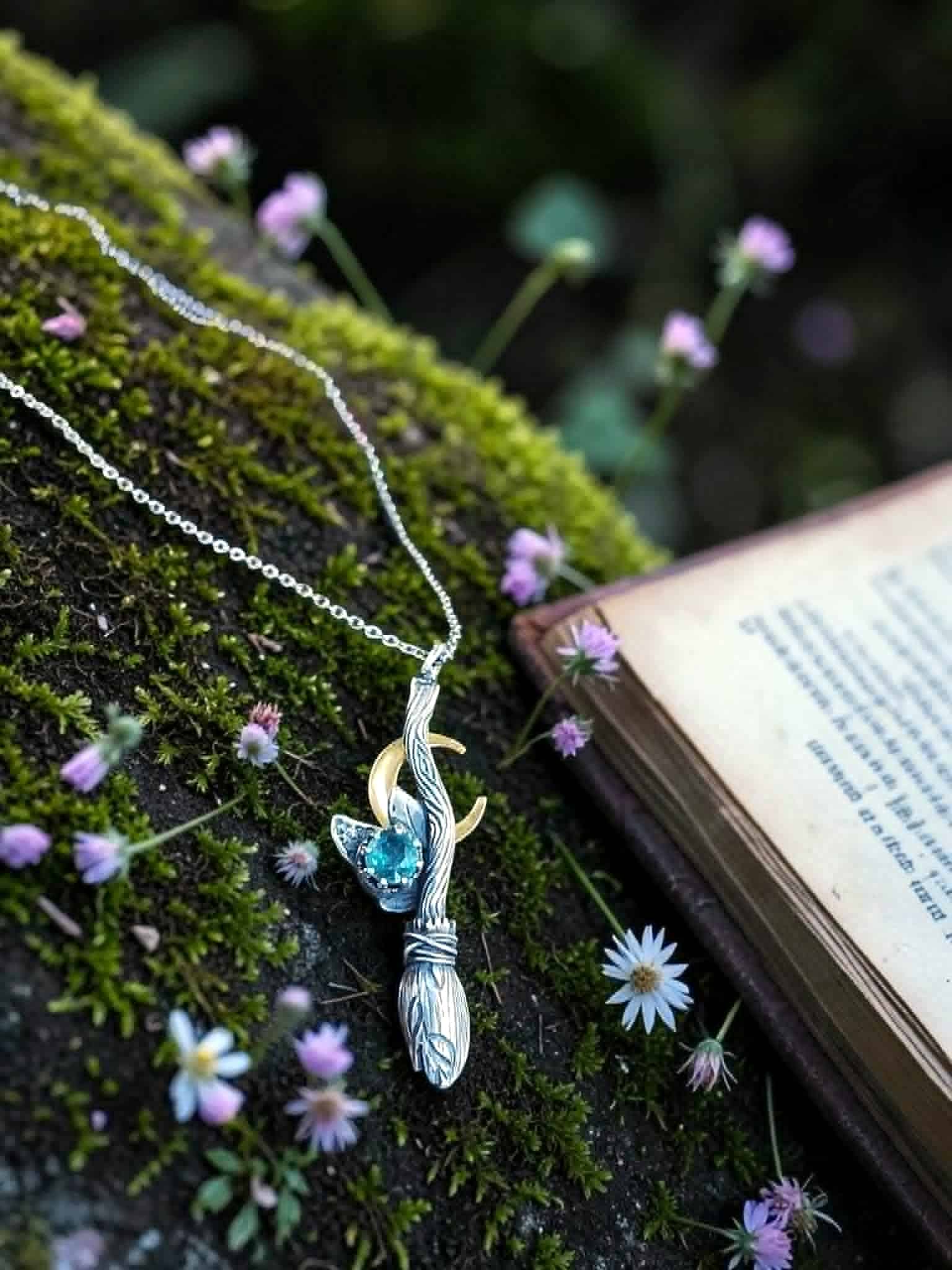 Collier "Le balai de la sorcière" en argent ciselé et cyanite – Image 4