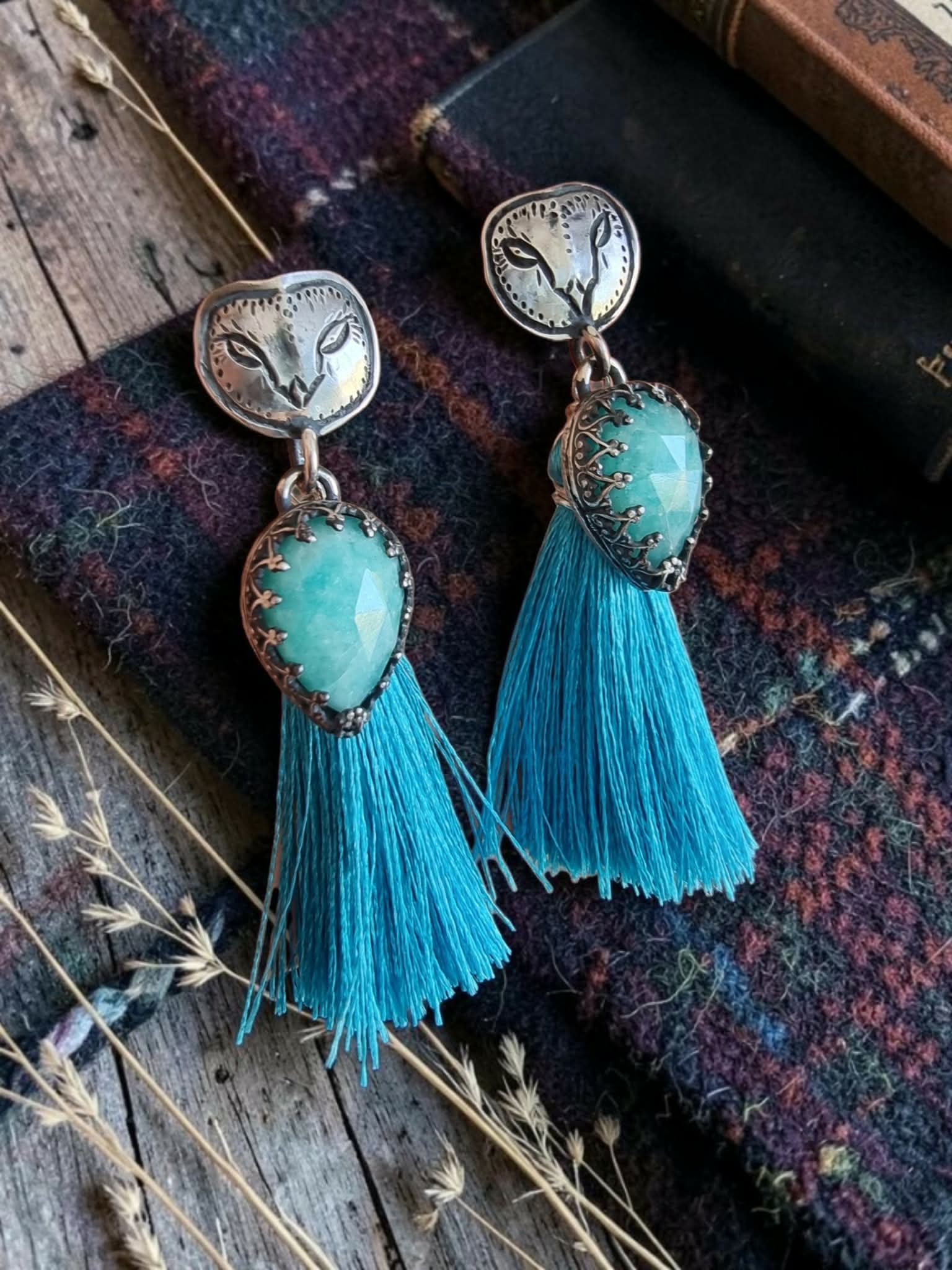 Boucles "Noctua" en argent et amazonites – Image 4