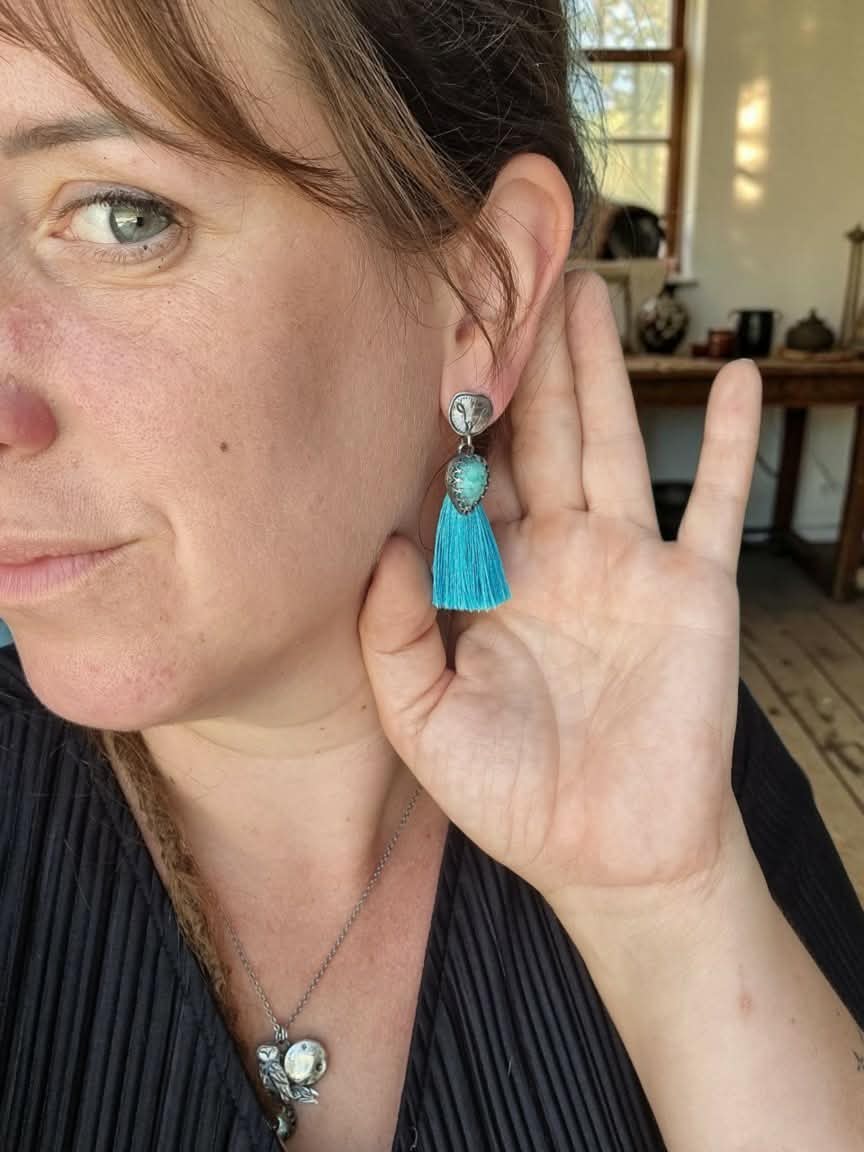 Boucles "Noctua" en argent et amazonites – Image 3